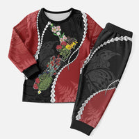 New Zealand Christmas Pajama Set Flora Map with Birds LT7 Men Black - Polynesian Pride