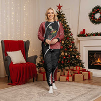 New Zealand Christmas Pajama Set Flora Map with Birds LT7 Women Black - Polynesian Pride