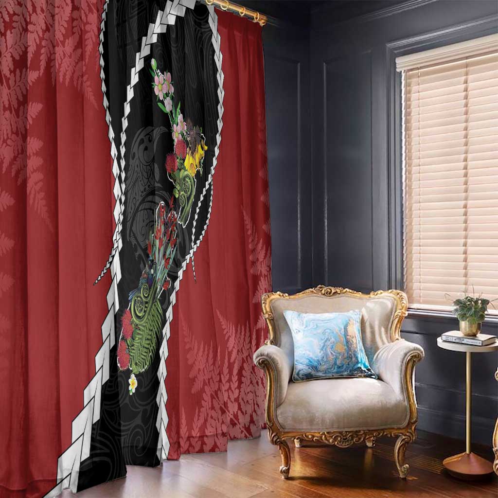 New Zealand Christmas Window Curtain Flora Map with Birds LT7 - Polynesian Pride