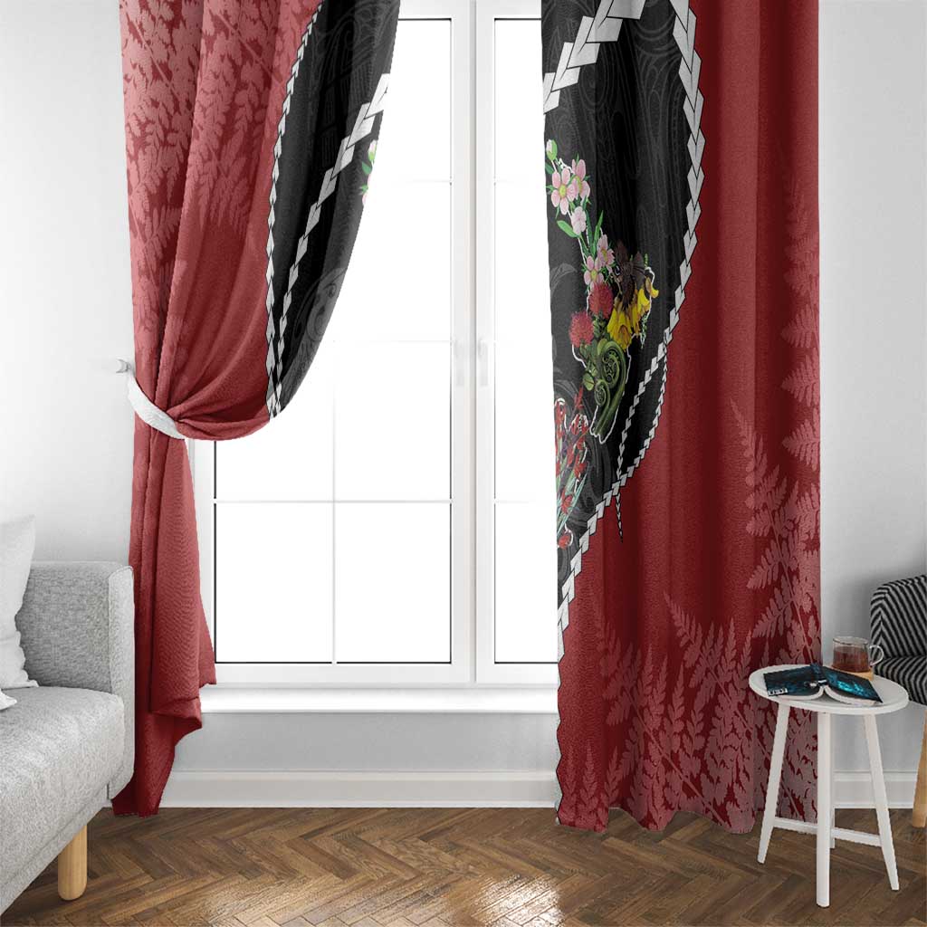 New Zealand Christmas Window Curtain Flora Map with Birds LT7 - Polynesian Pride