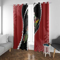 New Zealand Christmas Window Curtain Flora Map with Birds LT7 With Grommets Black - Polynesian Pride