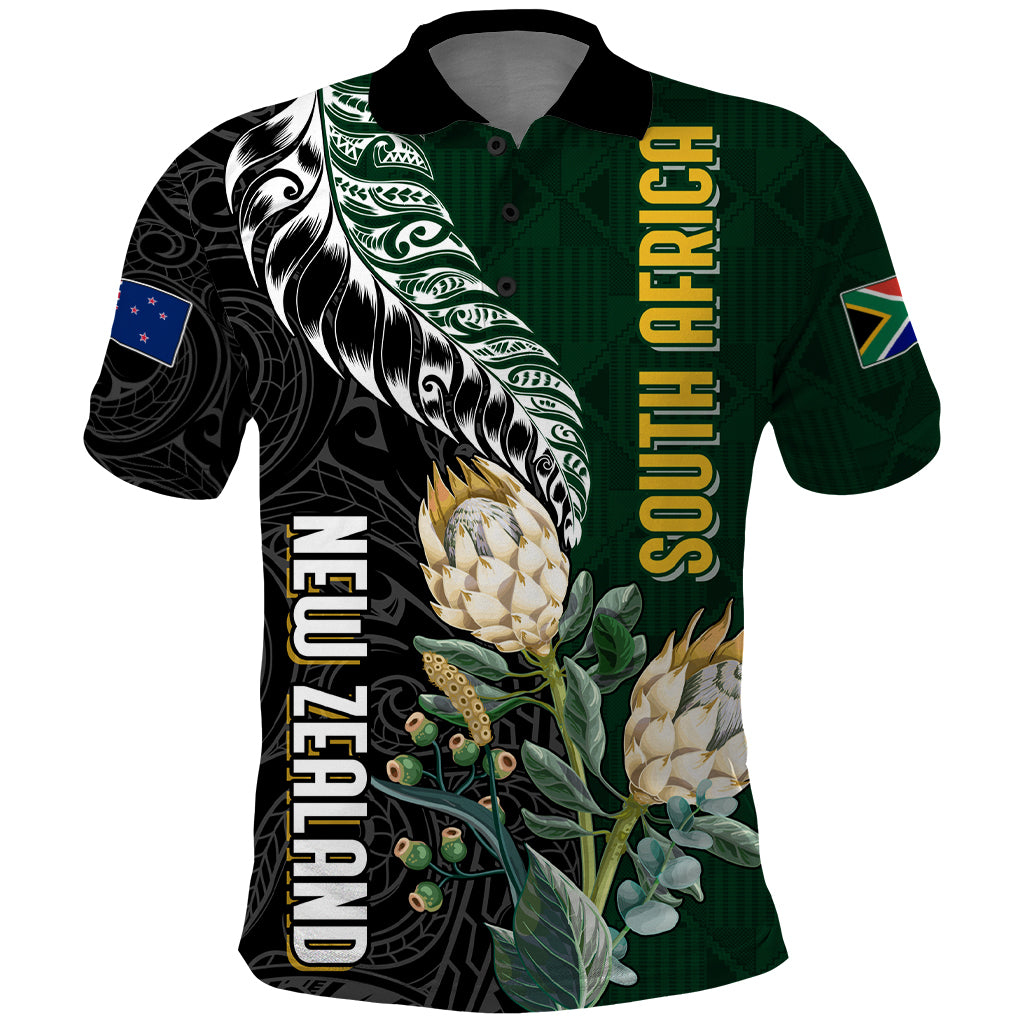 Custom South Africa Mix New Zealand Rugby 2023 Polo Shirt World Cup Greatest Rivalry LT7 Black Green - Polynesian Pride