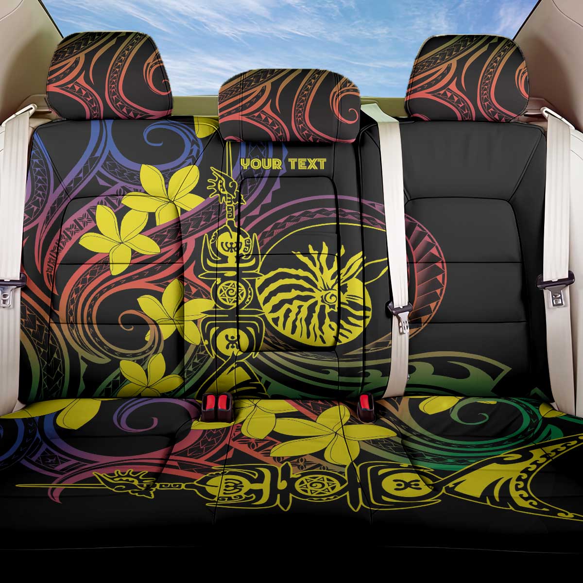 New Caledonia Kanaky Personalized Back Car Seat Cover Fleche Faitiere - Plumeria LT7 One Size Colorful - Polynesian Pride