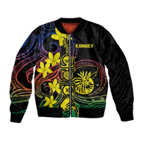 New Caledonia Kanaky Personalized Bomber Jacket Fleche Faitiere - Plumeria LT7 Unisex Colorful - Polynesian Pride