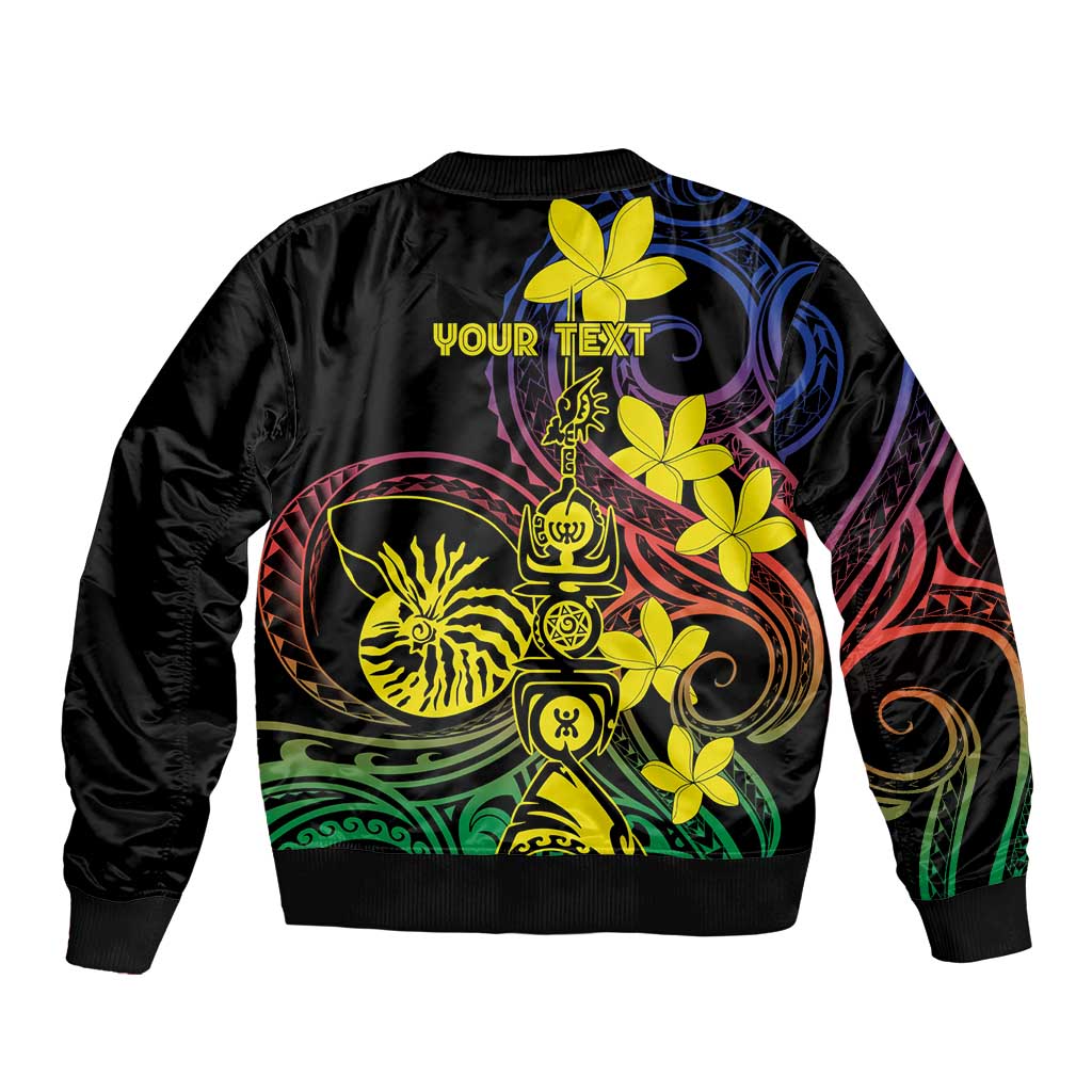 New Caledonia Kanaky Personalized Bomber Jacket Fleche Faitiere - Plumeria LT7 - Polynesian Pride