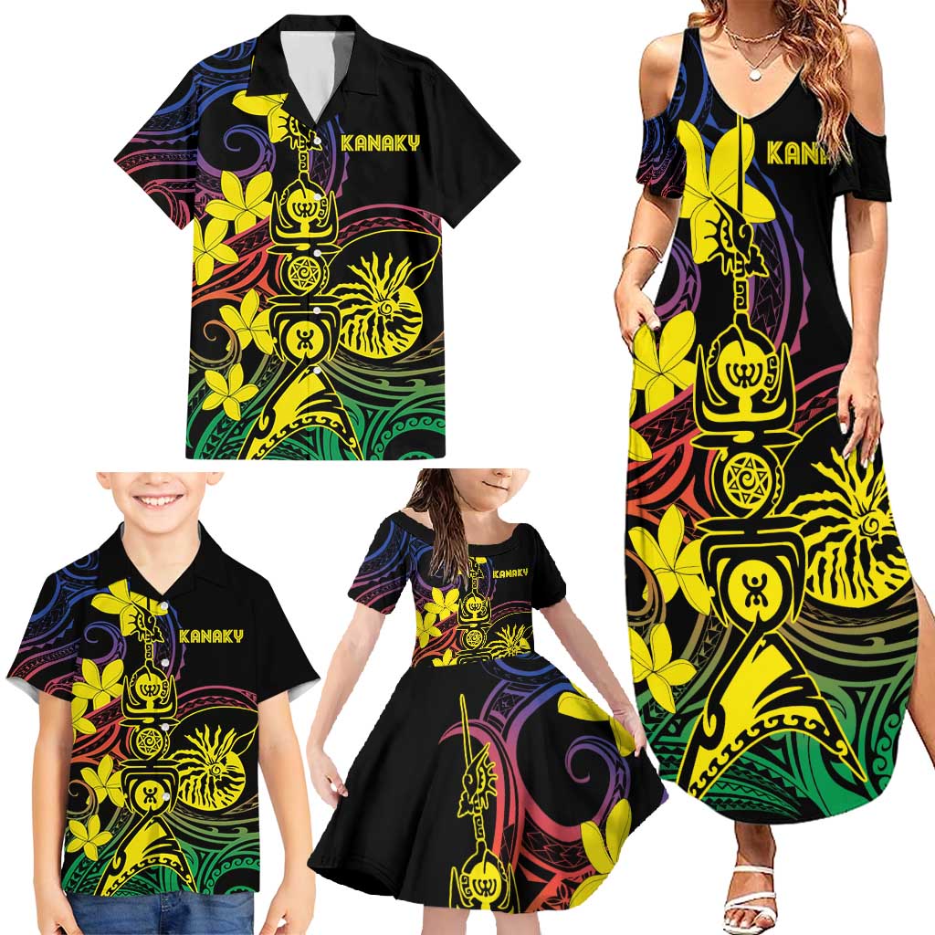 New Caledonia Kanaky Personalized Family Matching Summer Maxi Dress and Hawaiian Shirt Fleche Faitiere - Plumeria