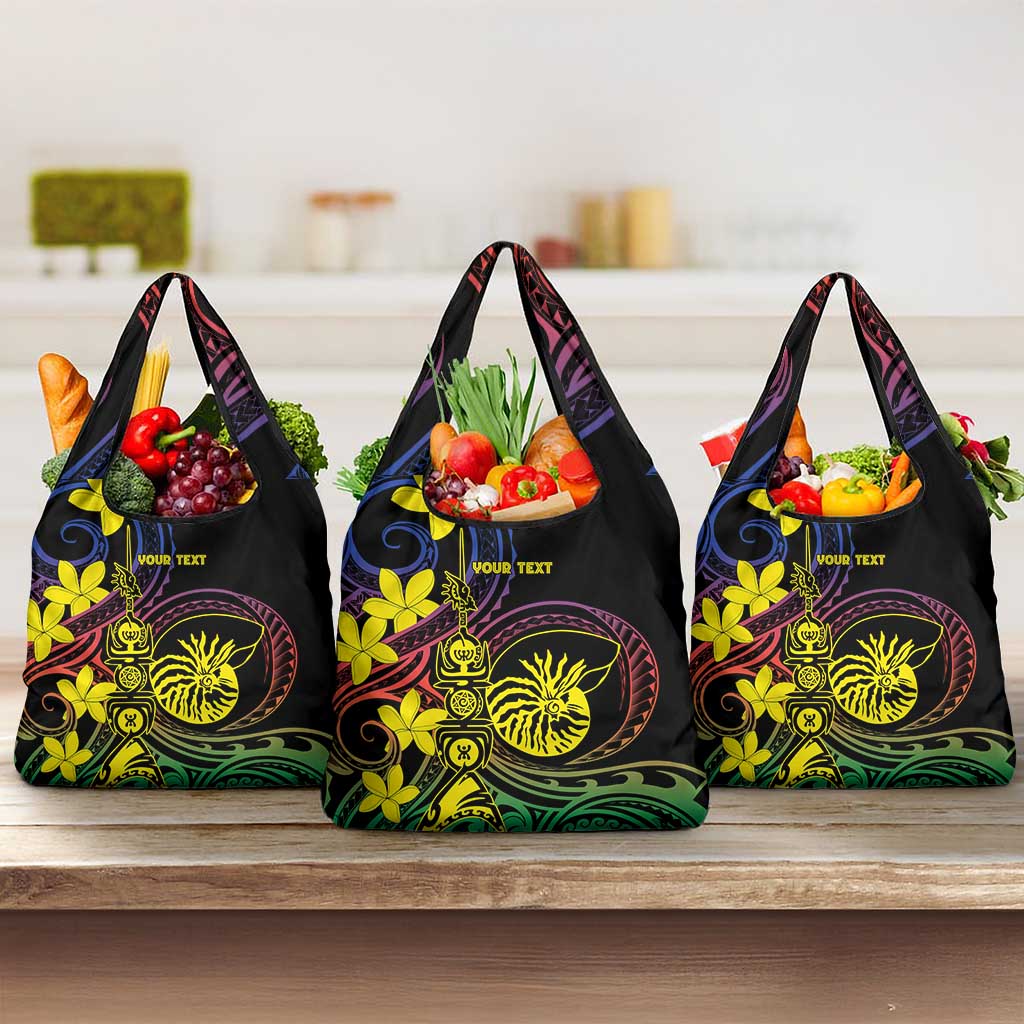 New Caledonia Kanaky Personalized Grocery Bag Fleche Faitiere - Plumeria LT7 3-pack One Size Colorful - Polynesian Pride