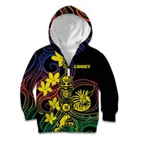 New Caledonia Kanaky Personalized Kid Hoodie Fleche Faitiere - Plumeria LT7 Zip Hoodie Colorful - Polynesian Pride