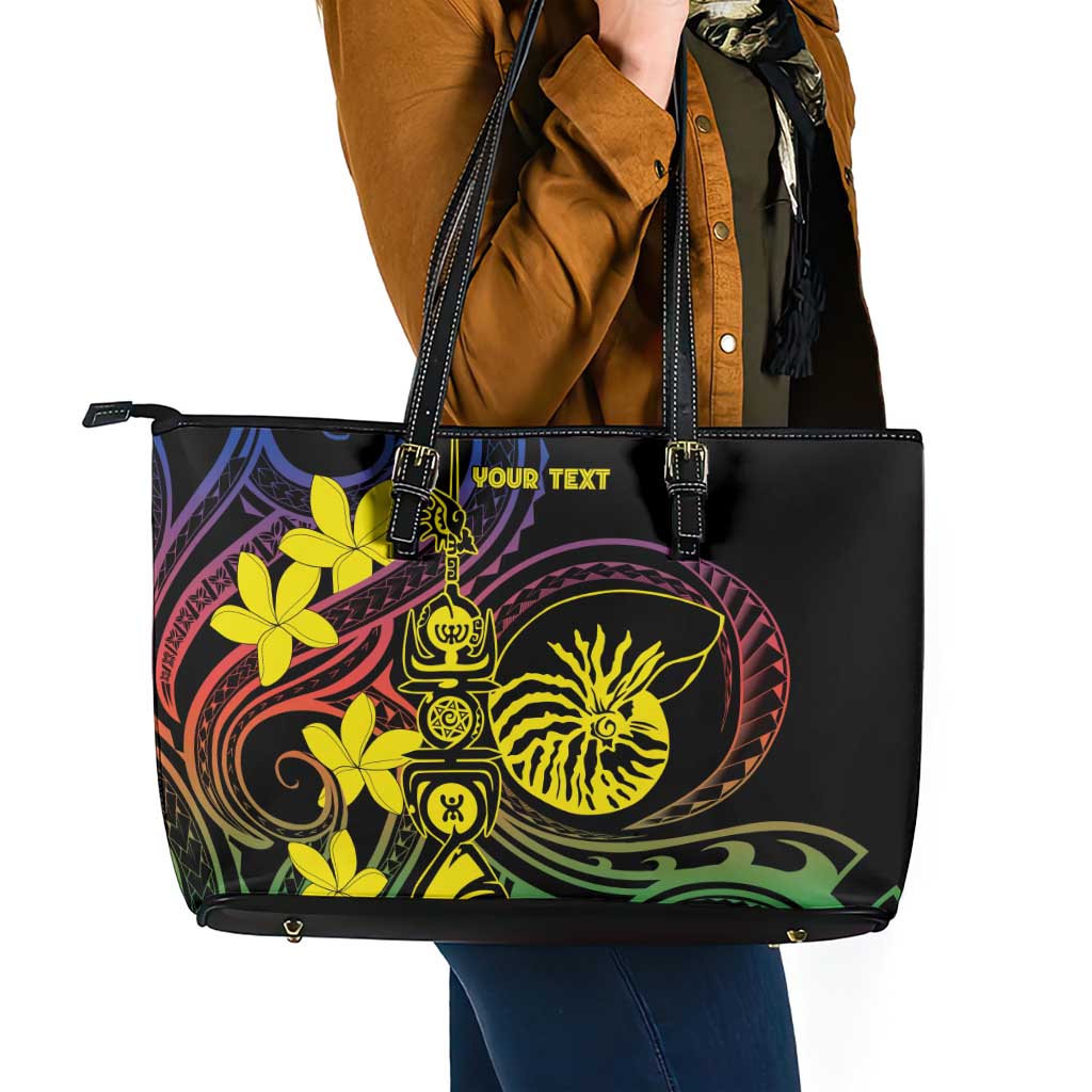 New Caledonia Kanaky Personalized Leather Tote Bag Fleche Faitiere - Plumeria LT7 - Polynesian Pride