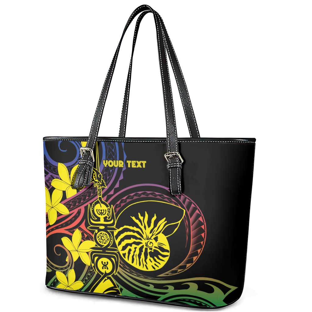 New Caledonia Kanaky Personalized Leather Tote Bag Fleche Faitiere - Plumeria LT7 - Polynesian Pride