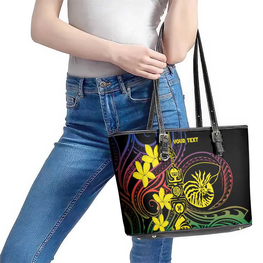 New Caledonia Kanaky Personalized Leather Tote Bag Fleche Faitiere - Plumeria LT7 - Polynesian Pride