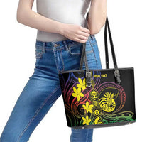 New Caledonia Kanaky Personalized Leather Tote Bag Fleche Faitiere - Plumeria LT7 - Polynesian Pride