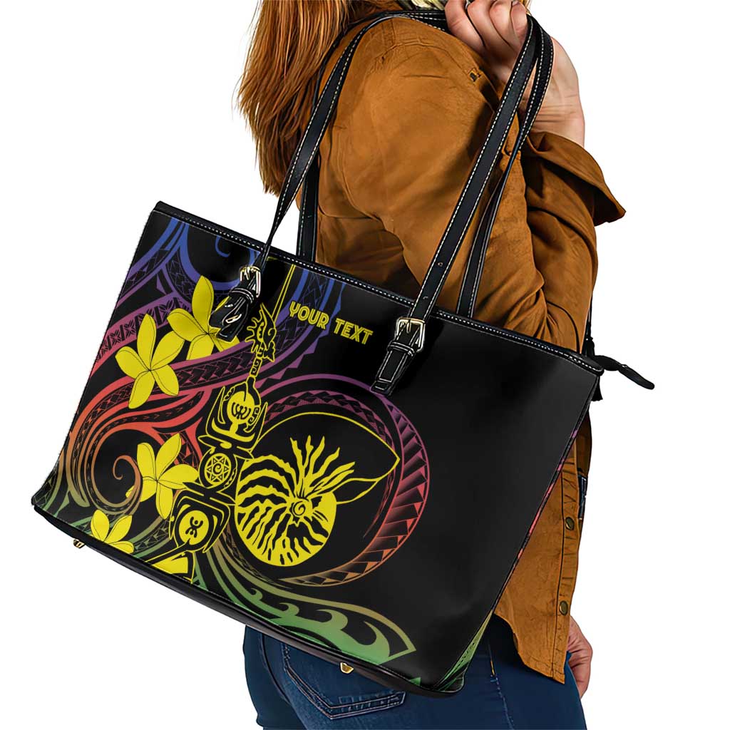 New Caledonia Kanaky Personalized Leather Tote Bag Fleche Faitiere - Plumeria LT7 - Polynesian Pride