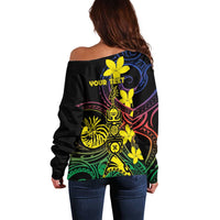 New Caledonia Kanaky Personalized Off Shoulder Sweater Fleche Faitiere - Plumeria LT7 - Polynesian Pride