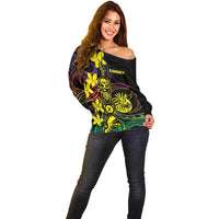 New Caledonia Kanaky Personalized Off Shoulder Sweater Fleche Faitiere - Plumeria LT7 - Polynesian Pride