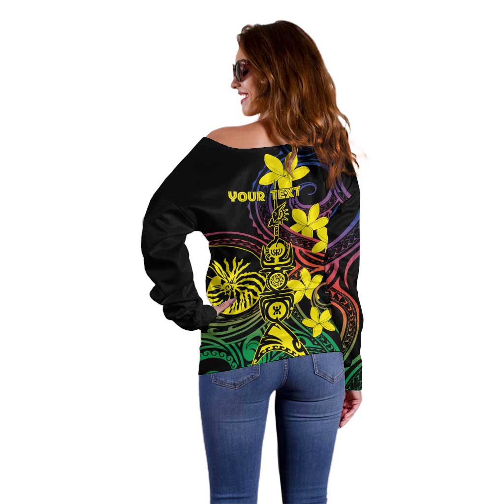 New Caledonia Kanaky Personalized Off Shoulder Sweater Fleche Faitiere - Plumeria LT7 - Polynesian Pride