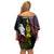 New Caledonia Kanaky Personalized Family Matching Off Shoulder Short Dress and Hawaiian Shirt Fleche Faitiere Mix Kagu