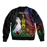 New Caledonia Kanaky Personalized Sleeve Zip Bomber Jacket Fleche Faitiere Mix Kagu LT7 - Polynesian Pride