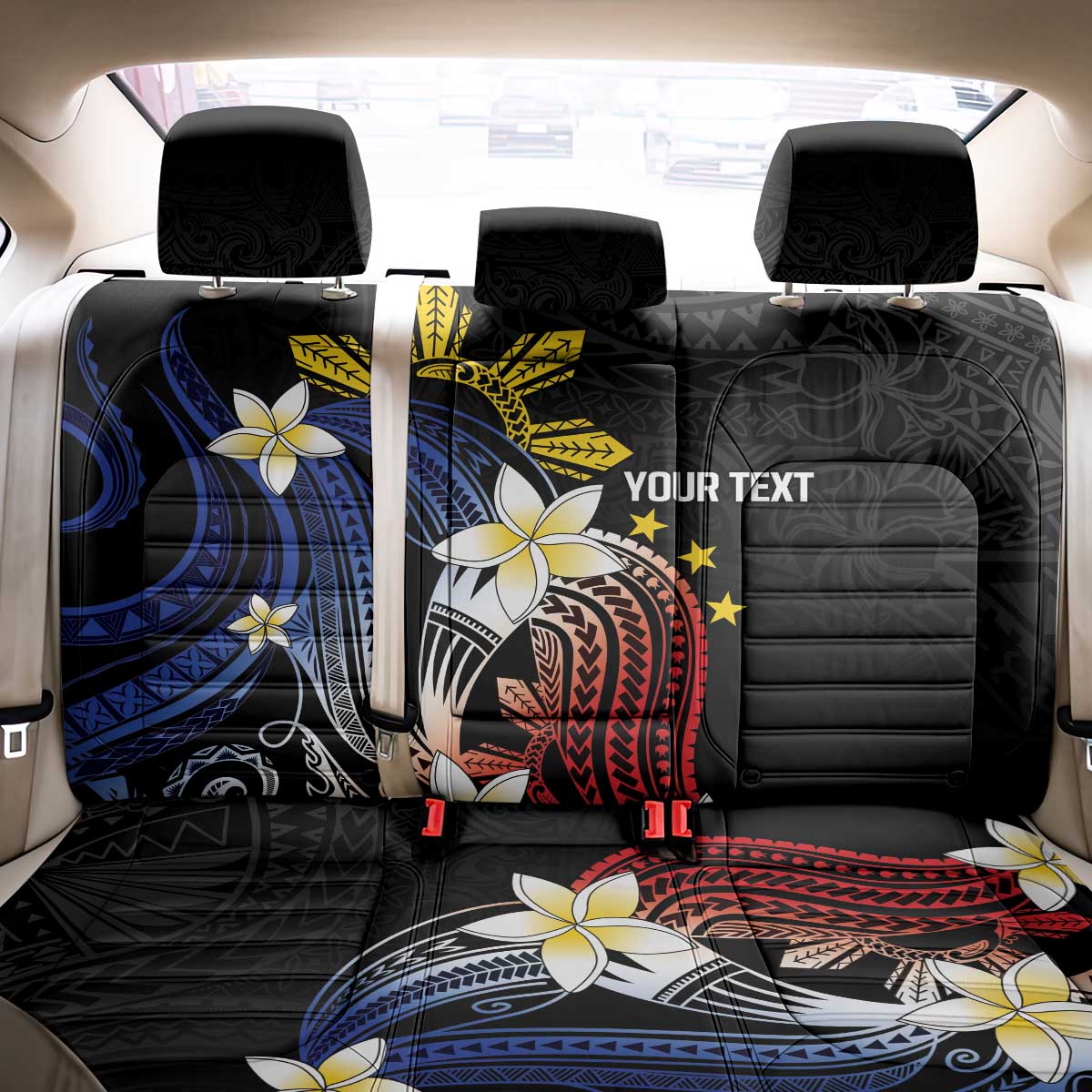 Personalized Philippines Tribal Back Car Seat Cover Tropical Waves - Plumeria LT7 - Polynesian Pride