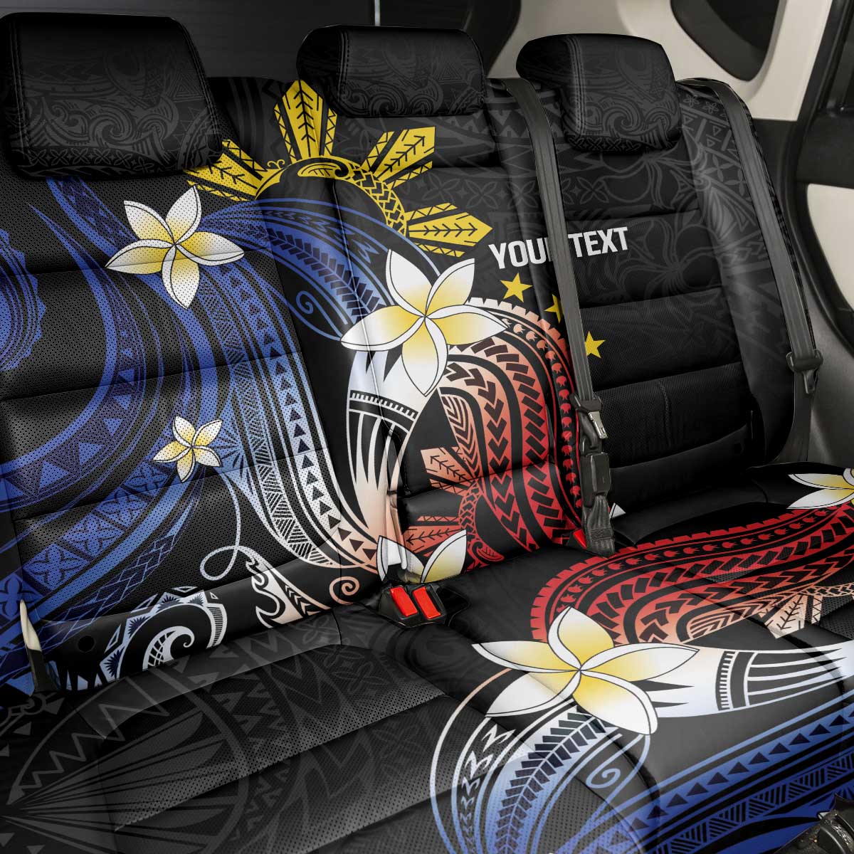 Personalized Philippines Tribal Back Car Seat Cover Tropical Waves - Plumeria LT7 - Polynesian Pride