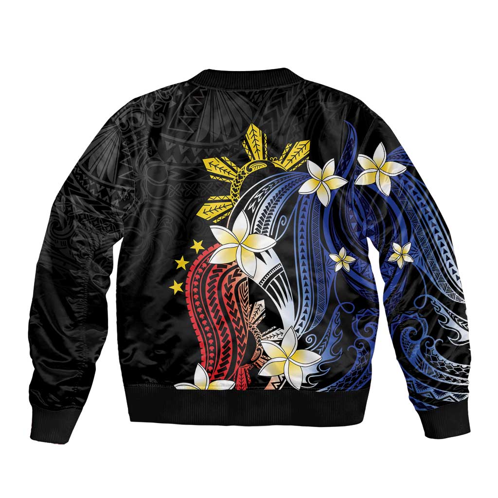 Personalized Philippines Tribal Bomber Jacket Tropical Waves - Plumeria LT7 - Polynesian Pride