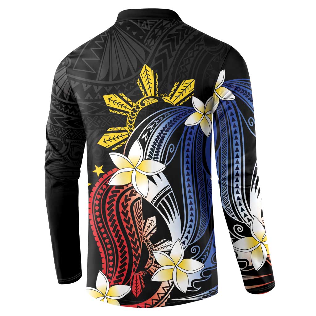 Personalized Philippines Tribal Button Sweatshirt Tropical Waves - Plumeria LT7 - Polynesian Pride