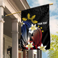 Personalized Philippines Tribal Garden Flag Tropical Waves - Plumeria LT7 House Flag Black - Polynesian Pride
