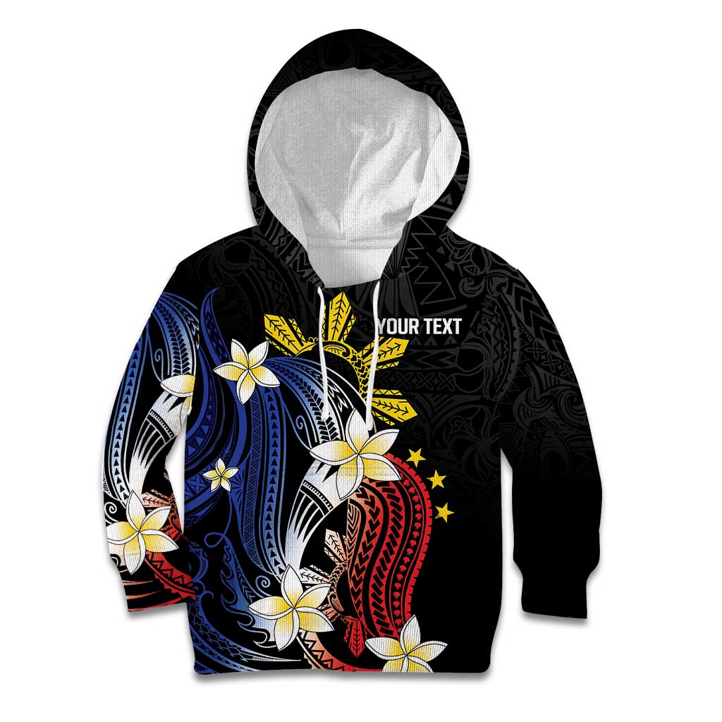Personalized Philippines Tribal Kid Hoodie Tropical Waves - Plumeria LT7 Hoodie Black - Polynesian Pride