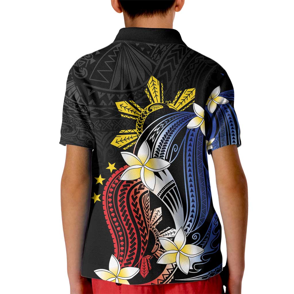 Personalized Philippines Tribal Kid Polo Shirt Tropical Waves - Plumeria LT7 - Polynesian Pride