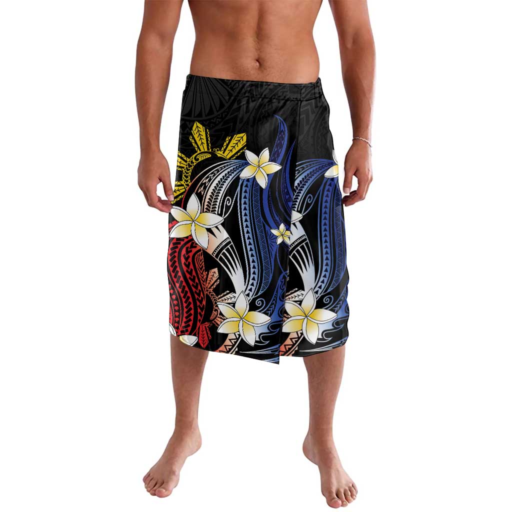Personalized Philippines Tribal Lavalava Tropical Waves - Plumeria LT7 Black - Polynesian Pride