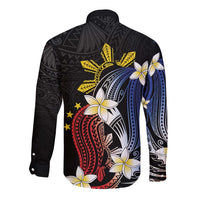 Personalized Philippines Tribal Long Sleeve Button Shirt Tropical Waves - Plumeria LT7 - Polynesian Pride