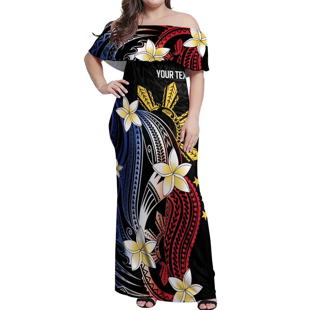 Personalized Philippines Tribal Off Shoulder Maxi Dress Tropical Waves - Plumeria LT7 Women Black - Polynesian Pride