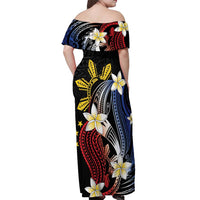 Personalized Philippines Tribal Off Shoulder Maxi Dress Tropical Waves - Plumeria LT7 - Polynesian Pride
