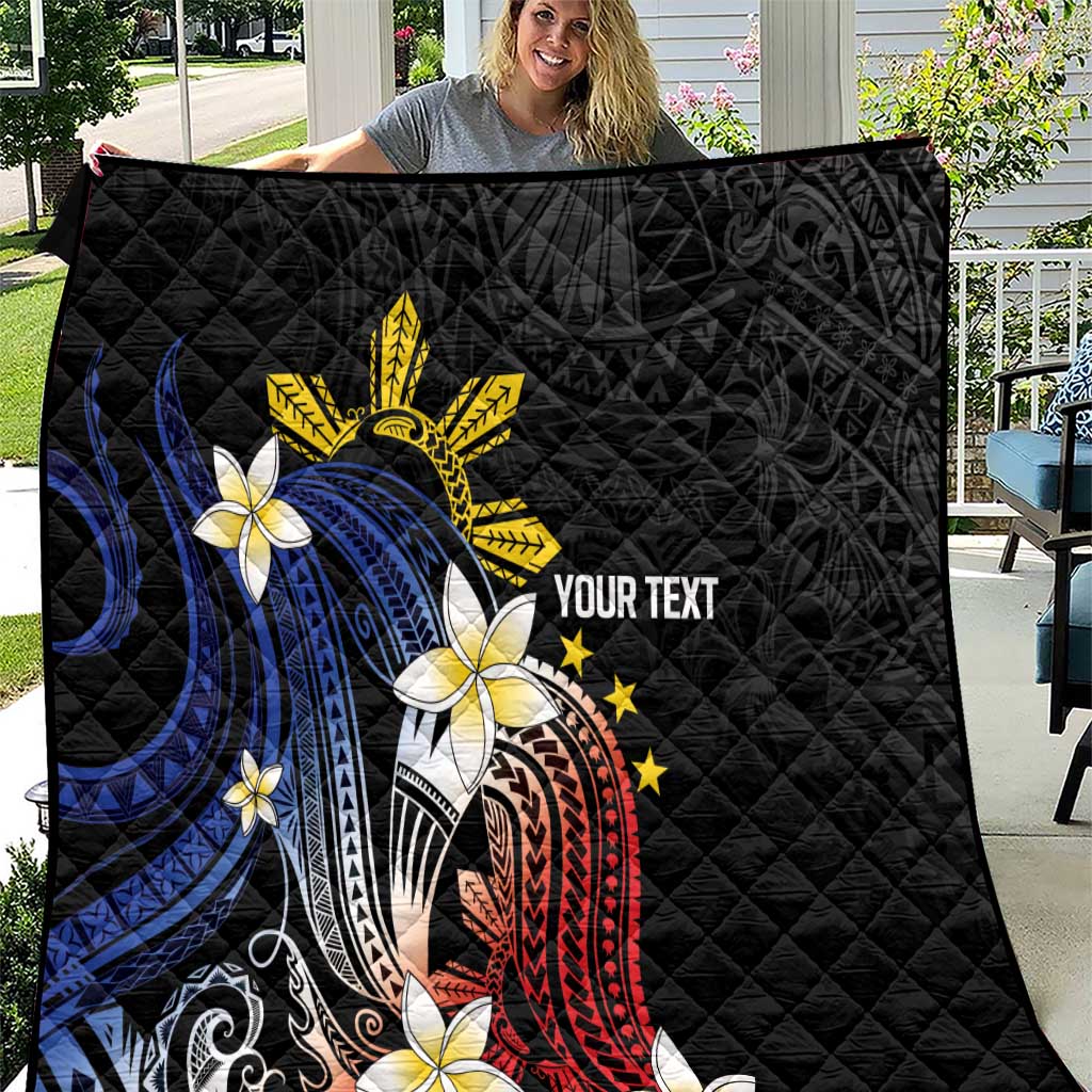Personalized Philippines Tribal Quilt Tropical Waves - Plumeria LT7 Black - Polynesian Pride