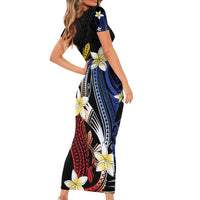 Personalized Philippines Tribal Short Sleeve Bodycon Dress Tropical Waves - Plumeria LT7 - Polynesian Pride
