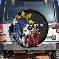 Personalized Philippines Tribal Spare Tire Cover Tropical Waves - Plumeria LT7 Black - Polynesian Pride