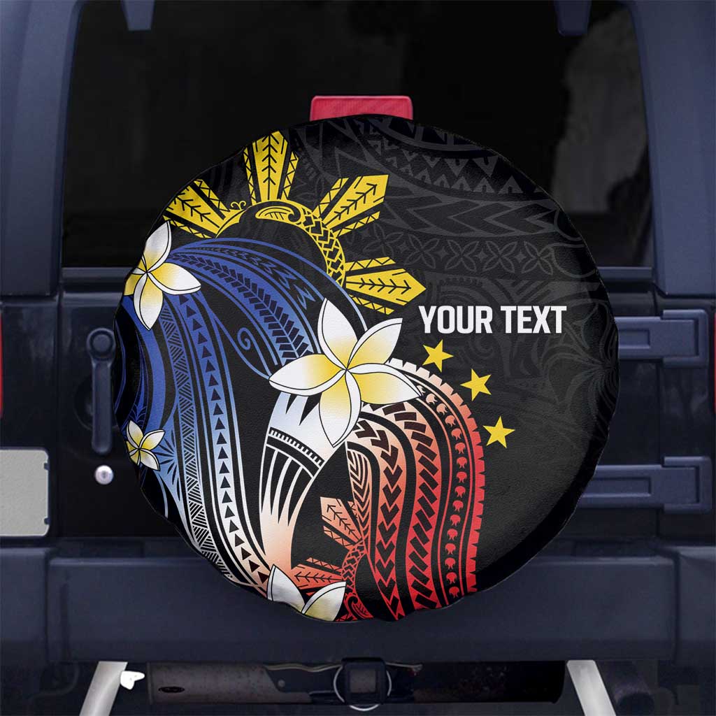 Personalized Philippines Tribal Spare Tire Cover Tropical Waves - Plumeria LT7 No hole Black - Polynesian Pride