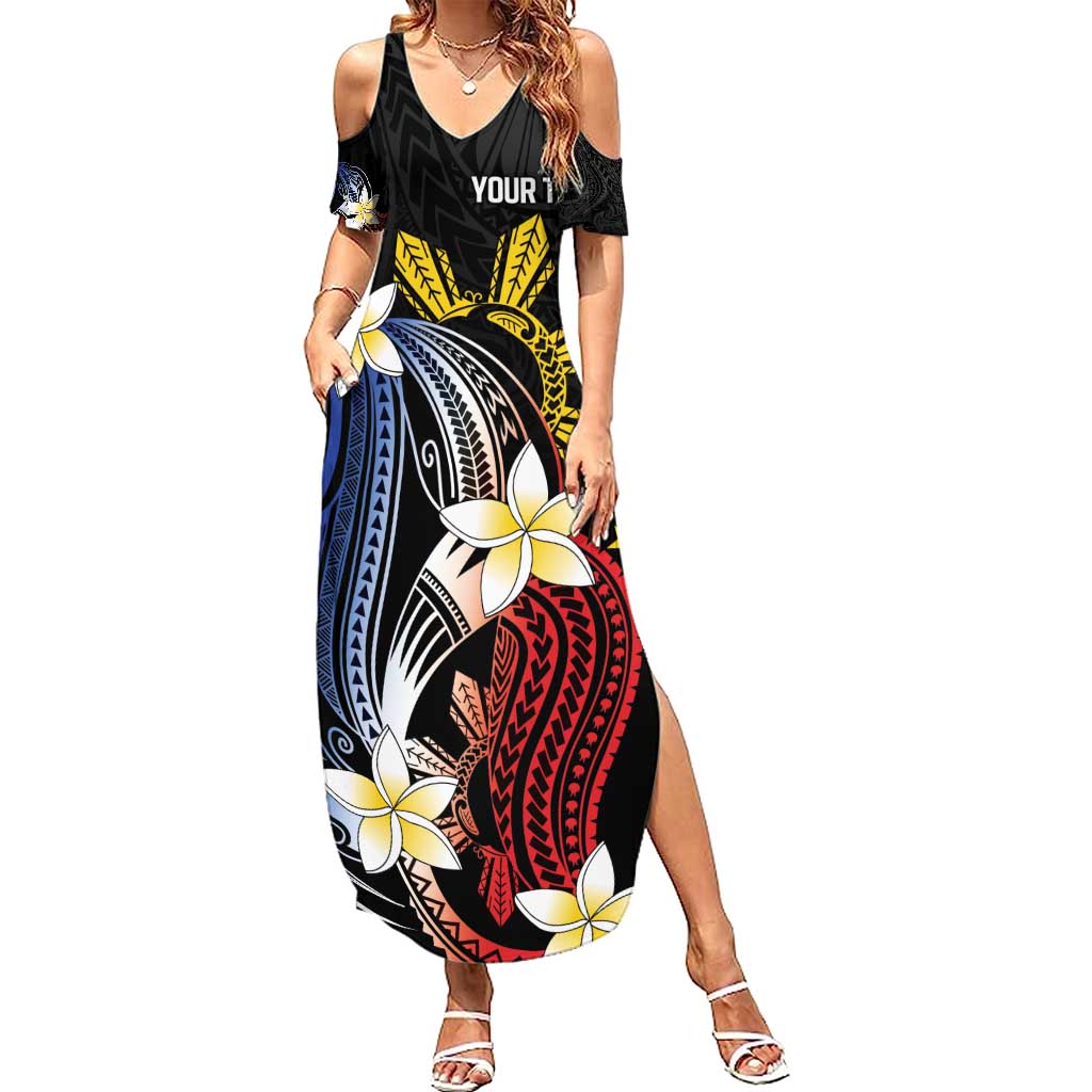 Personalized Philippines Tribal Summer Maxi Dress Tropical Waves - Plumeria LT7 Women Black - Polynesian Pride