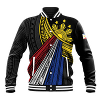 Philippines Sun Baseball Jacket Pasifika Tribal Style LT7 Unisex Black - Polynesian Pride