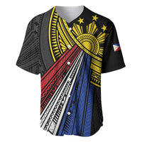 Philippines Sun Baseball Jersey Pasifika Tribal Style LT7 Black - Polynesian Pride
