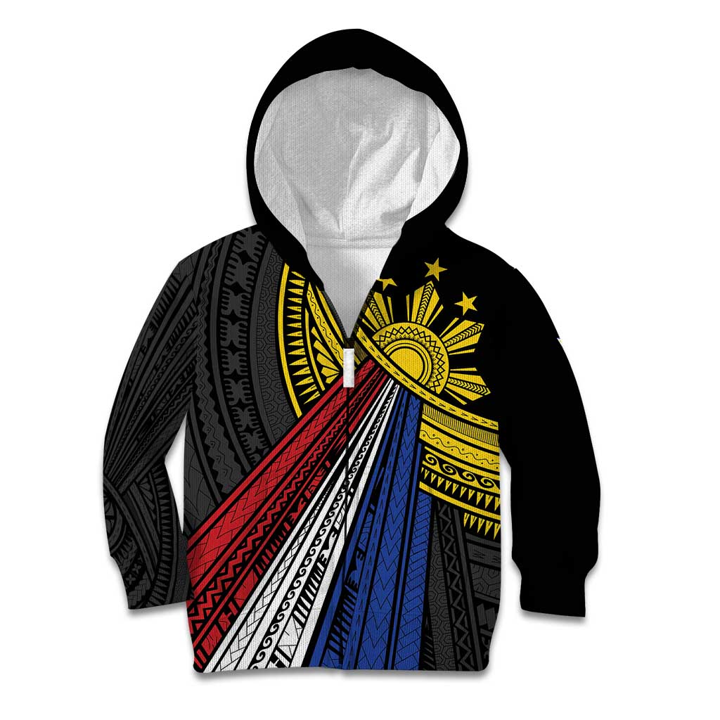 Philippines Sun Kid Hoodie Pasifika Tribal Style LT7 Zip Hoodie Black - Polynesian Pride