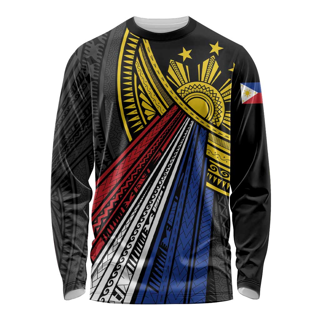 Philippines Sun Long Sleeve Shirt Pasifika Tribal Style LT7 Unisex Black - Polynesian Pride