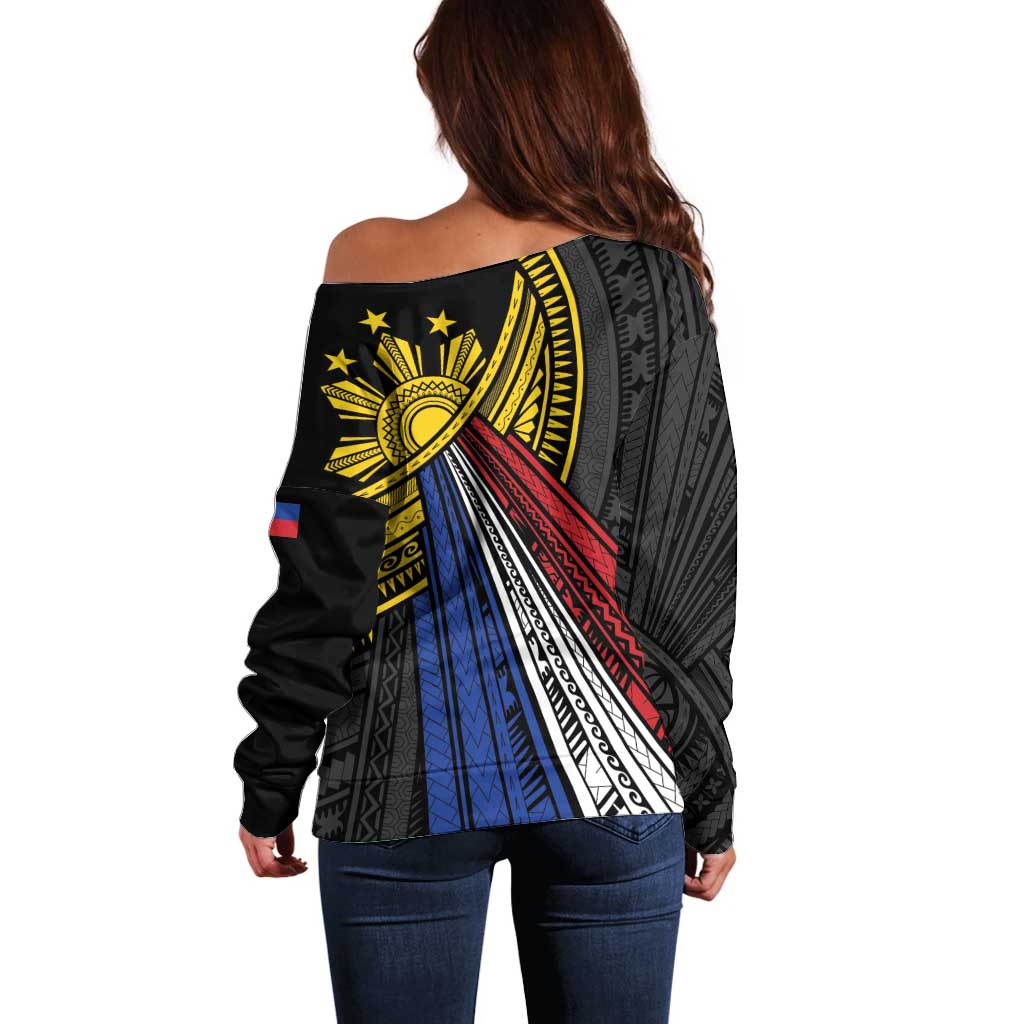 Philippines Sun Off Shoulder Sweater Pasifika Tribal Style LT7 - Polynesian Pride