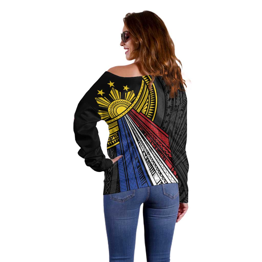 Philippines Sun Off Shoulder Sweater Pasifika Tribal Style LT7 - Polynesian Pride
