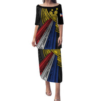 Philippines Sun Puletasi Pasifika Tribal Style LT7 Long Dress Black - Polynesian Pride