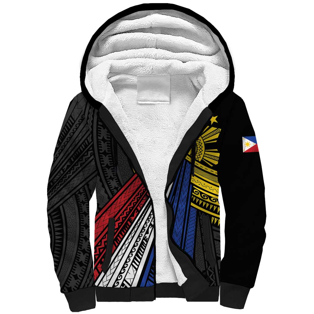 Philippines Sun Sherpa Hoodie Pasifika Tribal Style LT7 Unisex Black - Polynesian Pride