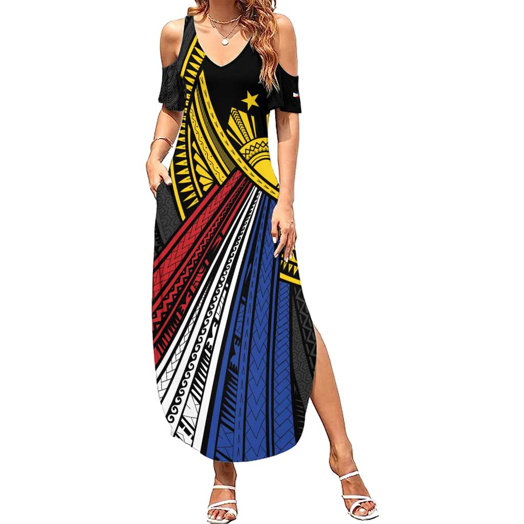 Philippines Sun Summer Maxi Dress Pasifika Tribal Style LT7 Women Black - Polynesian Pride