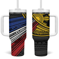 Philippines Sun Tumbler With Handle Pasifika Tribal Style LT7 One Size: 40 oz Black - Polynesian Pride