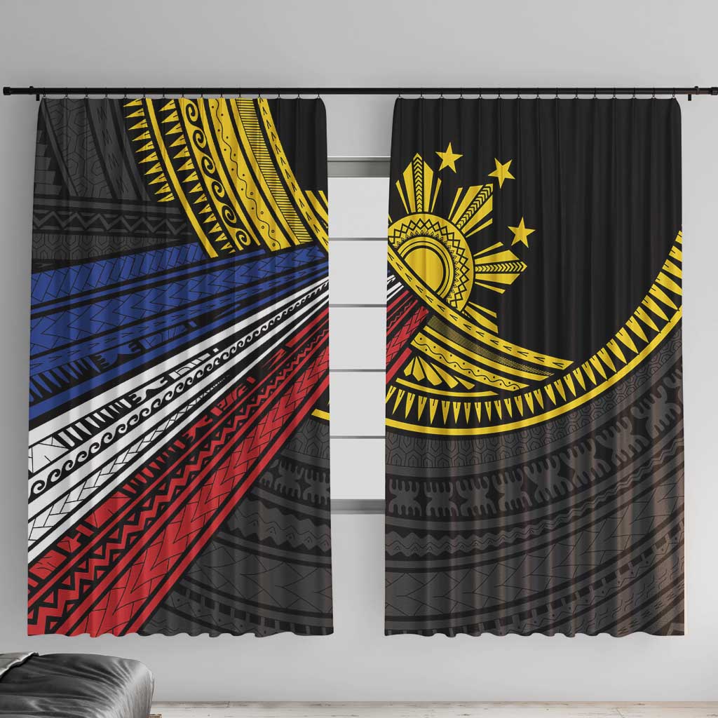 Philippines Sun Window Curtain Pasifika Tribal Style LT7 With Hooks Black - Polynesian Pride
