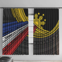 Philippines Sun Window Curtain Pasifika Tribal Style LT7 With Hooks Black - Polynesian Pride